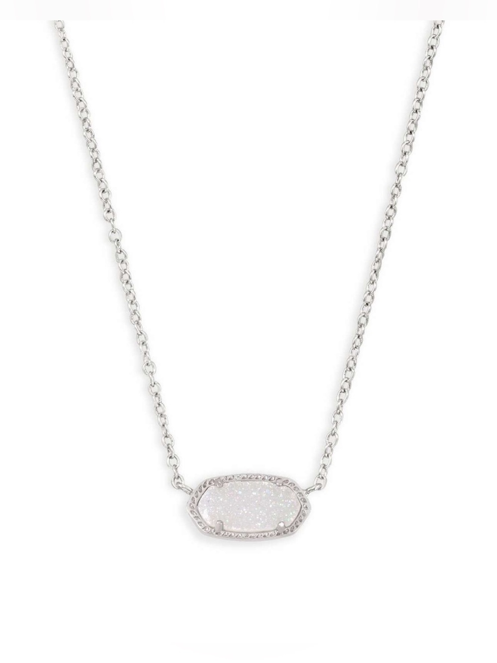 Kendra Scott Elisa Silver Pendant Necklace In Iridescent Drusy NWT